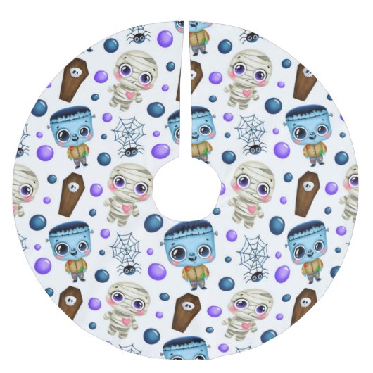 Niedliches Halloween-Monster-Muster Polyester Weihnachtsbaumdecke (Vorderseite)