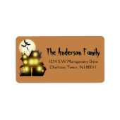 Niedliches Halloween Moon Spuk House & Bats Adressaufkleber (Vorne)