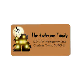 Niedliches Halloween Moon Spuk House & Bats Adressaufkleber