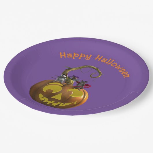 Niedliches Halloween-Mouse-Trio Pappteller (Schrägansicht)