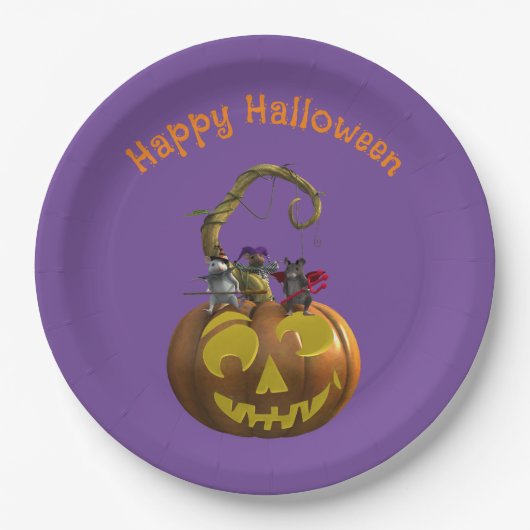 Niedliches Halloween-Mouse-Trio Pappteller (Vorderseite)