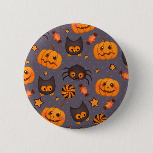 Niedliches Halloween-Muster-lila Hintergrund Button