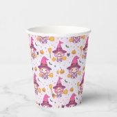 Niedliches Halloween-Muster mit Hexe und Kürpen Pappbecher (Rechts)