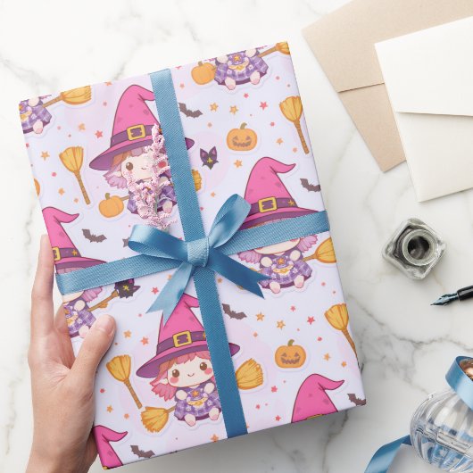 Niedliches Halloween-Muster mit Hexenkürbis Geschenkpapier