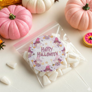 Niedliches Halloween-Muster mit Kürbishexe Runder Aufkleber