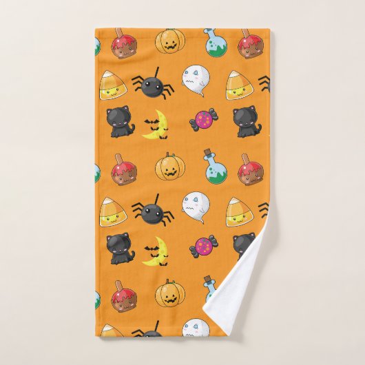 Niedliches Halloween-Muster mit orangefarbenem Hin Badhandtuch Set (Handtuch)