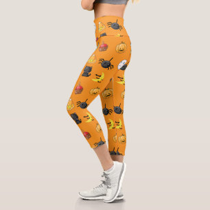 Niedliches Halloween-Muster mit orangefarbenem Hin Capri Leggings