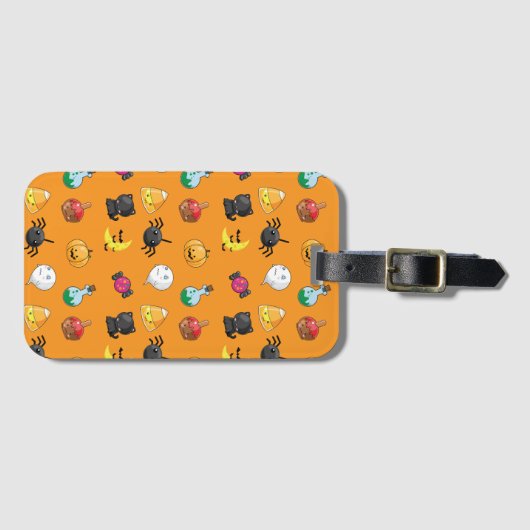 Niedliches Halloween-Muster mit orangefarbenem Hin Gepäckanhänger (Vorderseite (Horizontal))