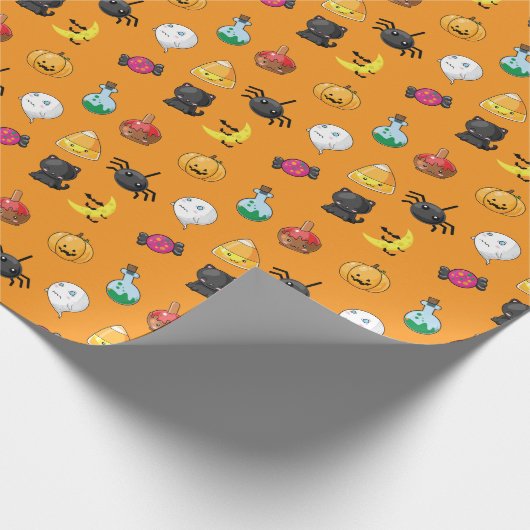 Niedliches Halloween-Muster mit orangefarbenem Hin Geschenkpapier (Ecke)