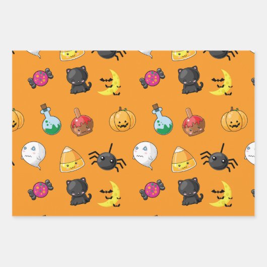 Niedliches Halloween-Muster mit orangefarbenem Hin Geschenkpapier Set (Vorderseite 2)