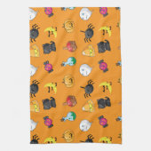 Niedliches Halloween-Muster mit orangefarbenem Hin Geschirrtuch (Vertikal)