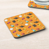 Niedliches Halloween-Muster mit orangefarbenem Hin Getränkeuntersetzer (Linke Seite)