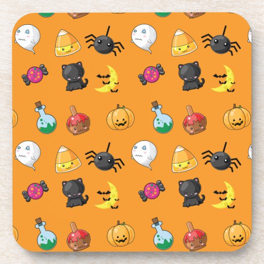 Niedliches Halloween-Muster mit orangefarbenem Hin Getränkeuntersetzer (Vorderseite)