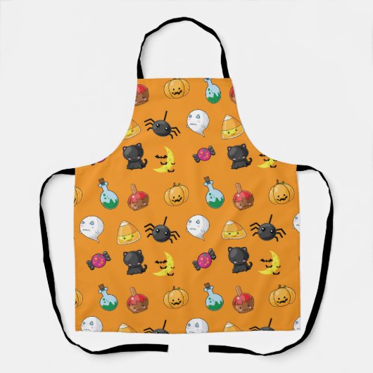 Niedliches Halloween-Muster mit orangefarbenem Hin Schürze (Vorderseite)