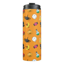 Niedliches Halloween-Muster mit orangefarbenem Hin Thermosbecher