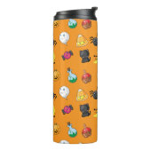Niedliches Halloween-Muster mit orangefarbenem Hin Thermosbecher (Nach links gedreht)