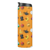 Niedliches Halloween-Muster mit orangefarbenem Hin Thermosbecher (Nach rechts gedreht)