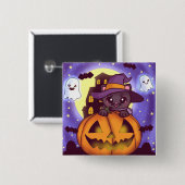 Niedliches Halloween-Oktober Hexenkatze Button (Vorne & Hinten)