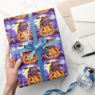 Niedliches Halloween-Oktober Hexenkatze Geschenkpapier
