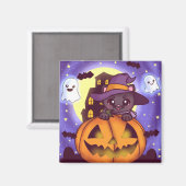 Niedliches Halloween-Oktober Hexenkatze Magnet (Vorderseite/Rückseite)