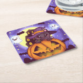 Niedliches Halloween-Oktober Hexenkatze Rechteckiger Pappuntersetzer (angewinkelt)