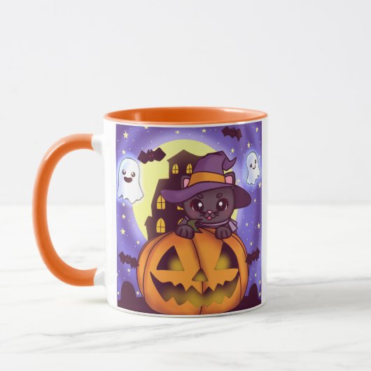 Niedliches Halloween-Oktober Hexenkatze Tasse (Links)