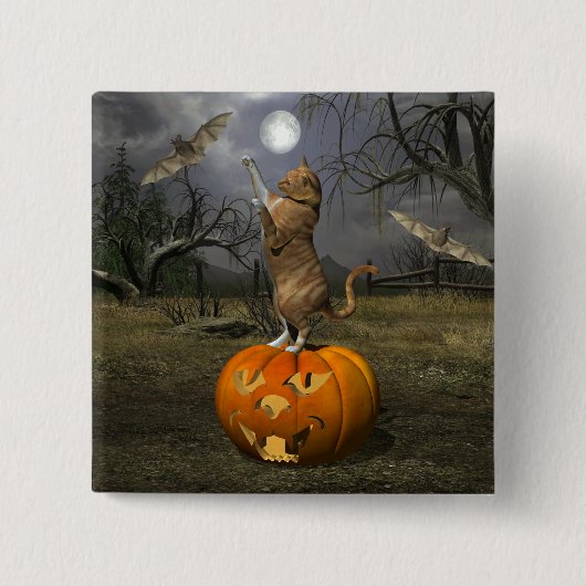 Niedliches Halloween-Orange-Katzen-Batzen Button (Vorderseite)