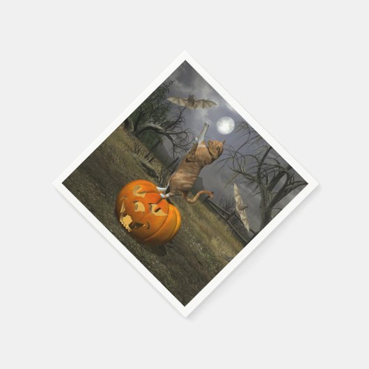 Niedliches Halloween-Orange-Katzen-Batzen Serviette (Ecke)