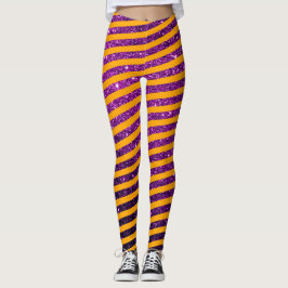 Niedliches Halloween Orange Lila Glitzer Streifen Leggings