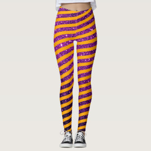 Niedliches Halloween Orange Lila Glitzer Streifen Leggings