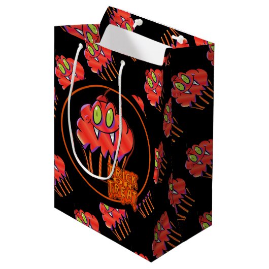 Niedliches Halloween Orange Vampire Cupcake Gesche Mittlere Geschenktüte (Vorderseite Schrägansicht)