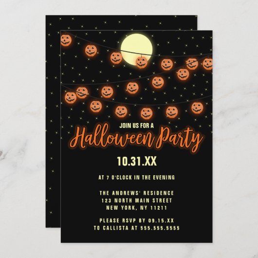 Niedliches Halloween-Party des Jacks O' Lantern Einladung (Vorne/Hinten)