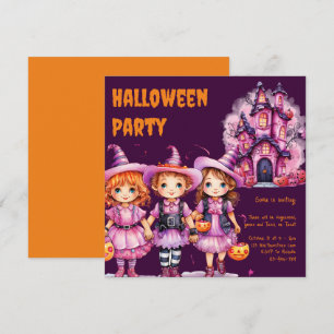 Niedliches Halloween-Party für Kinder in Rosa und  Einladung