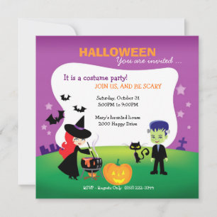Niedliches Halloween-Party für Kinder mit Hexe Einladung