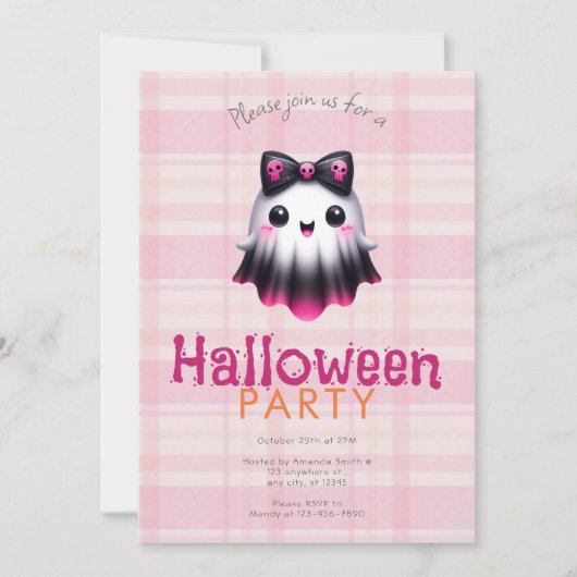 Niedliches Halloween-Party für Schwarze Ghost Skul Einladung (Vorderseite)