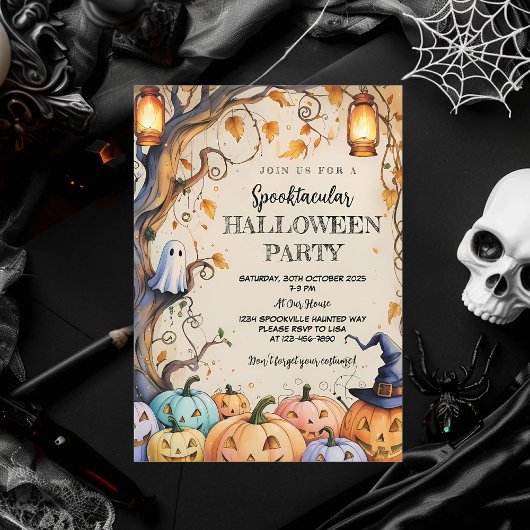 Niedliches Halloween-Party Ghost & Pumpkin Spookta Einladung