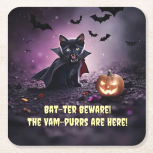 Niedliches Halloween-Party mit Black Cat Vampire Rechteckiger Pappuntersetzer