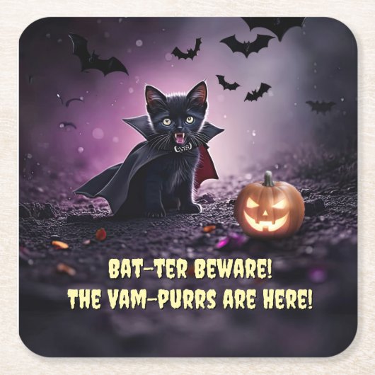 Niedliches Halloween-Party mit Black Cat Vampire Rechteckiger Pappuntersetzer (Vorderseite)