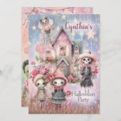 Niedliches Halloween-Party, rosa Einladung (Vorne/Hinten)