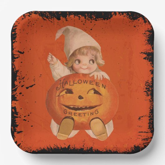 Niedliches Halloween-Party, Vintages Halloween Pappteller (Vorderseite)