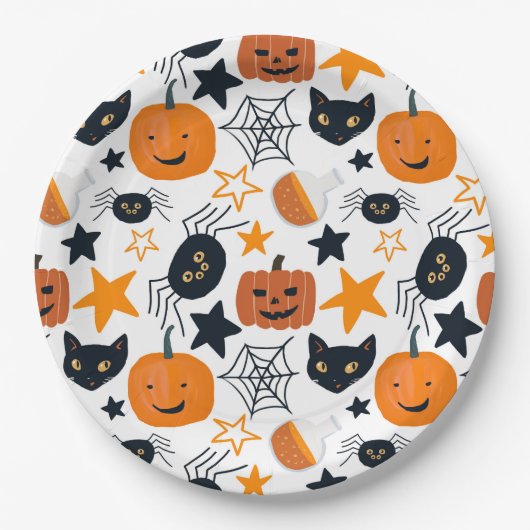 Niedliches Halloween Pattern Kids Party Pappteller (Vorderseite)