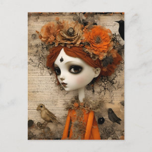 Niedliches Halloween-Puppenkollwerk im Herbst Postkarte