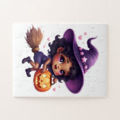 Niedliches Halloween-Puzzle - Kleines Mädchen mit Puzzle (Horizontal)