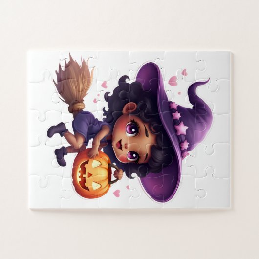 Niedliches Halloween-Puzzle - Kleines Mädchen mit Puzzle (Horizontal)