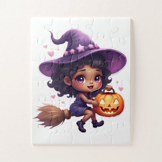 Niedliches Halloween-Puzzle - Kleines Mädchen mit Puzzle (Vertikal)