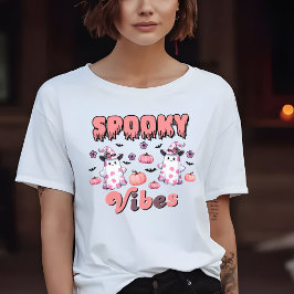 Niedliches Halloween Retro Spooky Vibes Ghosts Pin T-Shirt