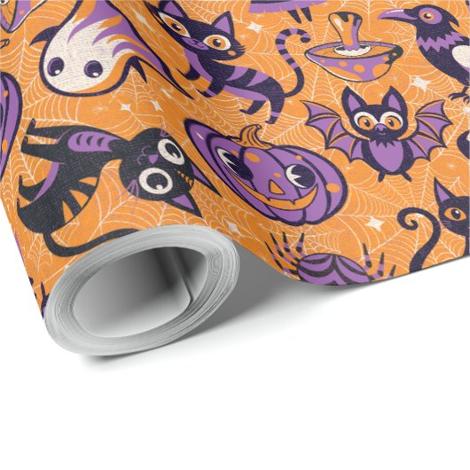 Niedliches Halloween-Retromuster. Happy Halloween Geschenkpapier (Rolleneckpunkt)