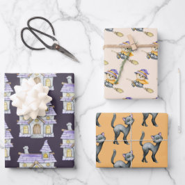 Niedliches Halloween-Rotzerhaus Geschenkpapier Set