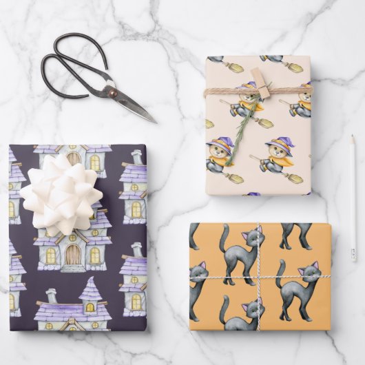 Niedliches Halloween-Rotzerhaus Geschenkpapier Set (Vorderseite)
