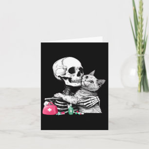 Niedliches Halloween Skeleton Hug Cat Vet Tech Vet Karte